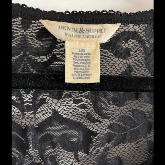 Ralph Lauren Denim & Supply Black V Neck top, Lace Sleeves & Back - Picture 3 of 5